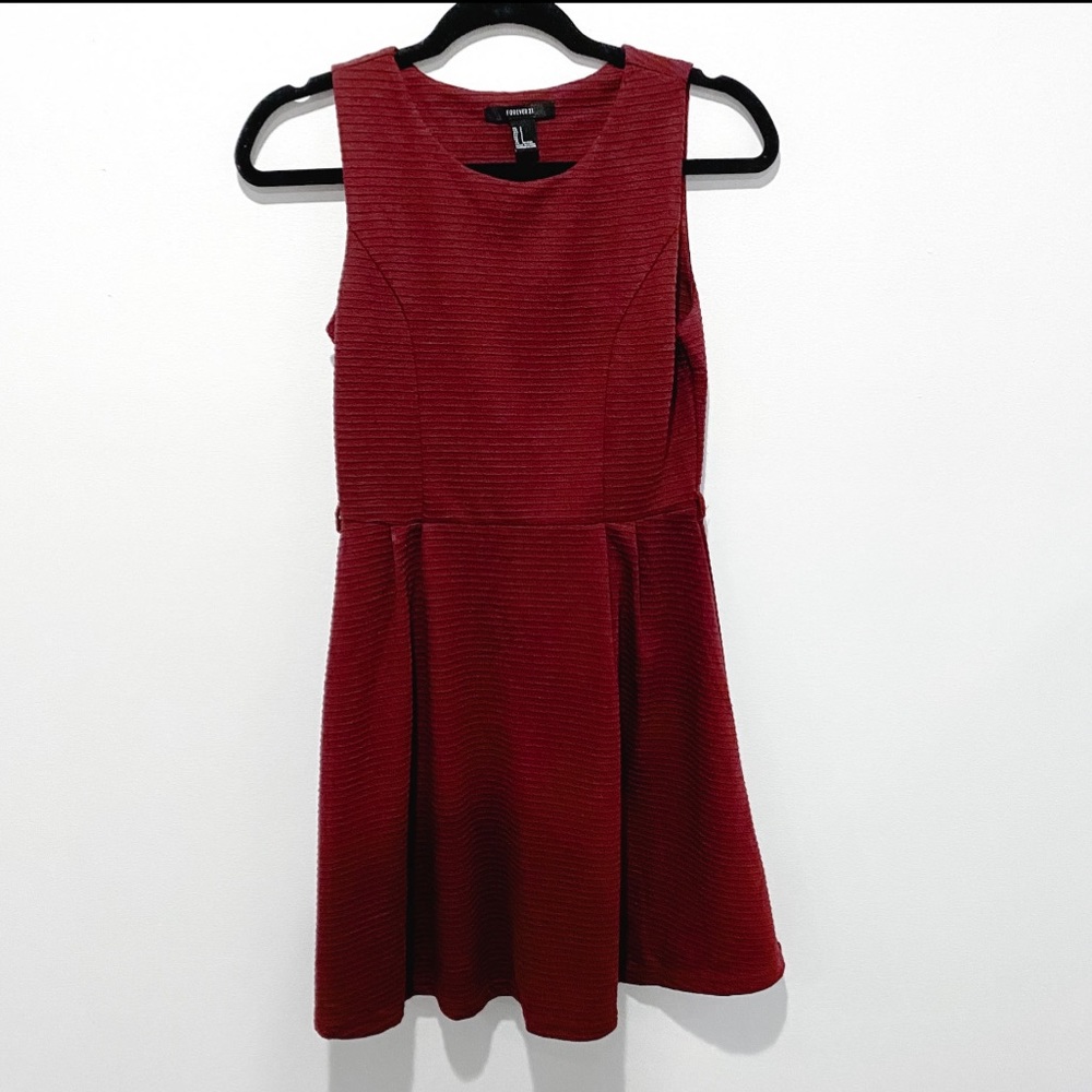 Maroon ribbed fit and flare dress